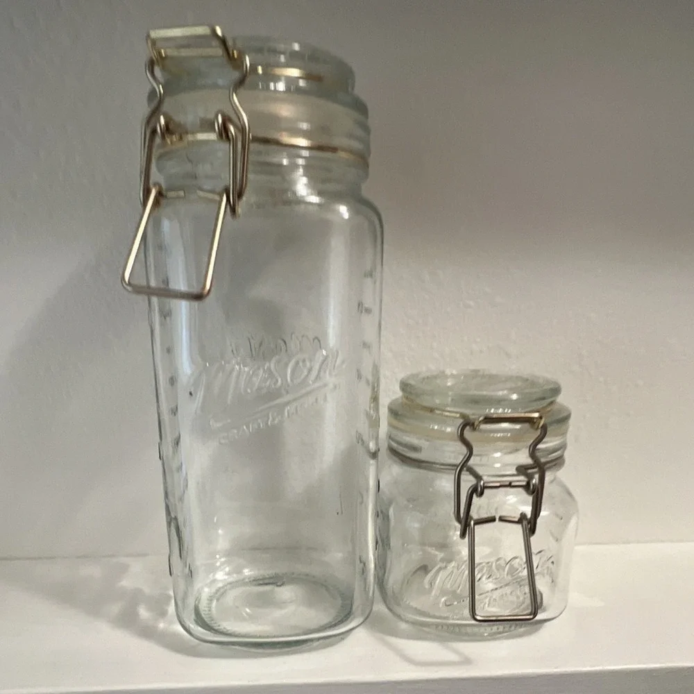 Mason 2pc Clear Glass Clamp Flip Top Lid Canning Jars Set, 500ml Cylinder